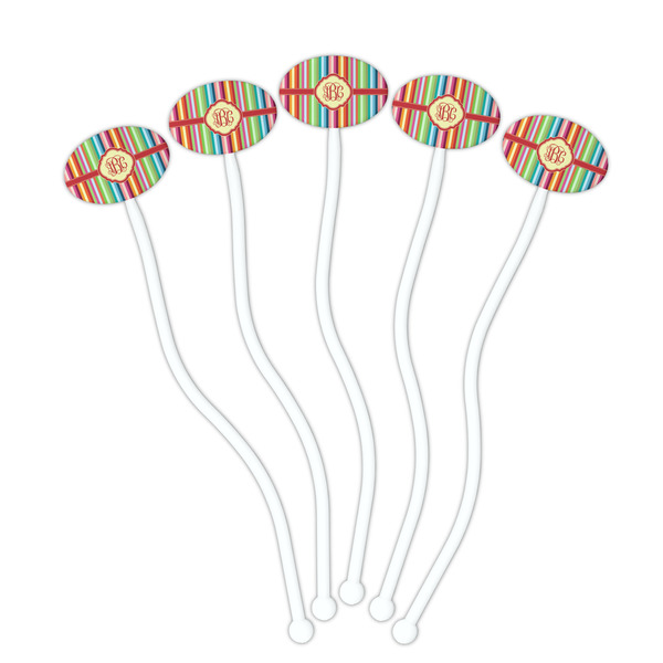Retro Vertical Stripes White Plastic 7" Stir Stick - Oval - Fan