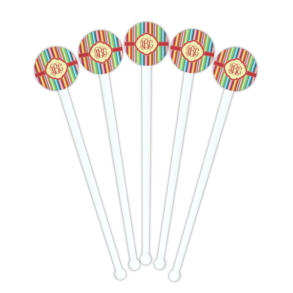 Retro Vertical Stripes White Plastic 7" Stir Stick - Round - Fan View
