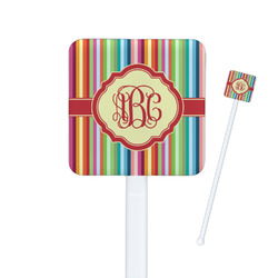 Retro Vertical Stripes Square Plastic Stir Sticks - Single Sided (Personalized)