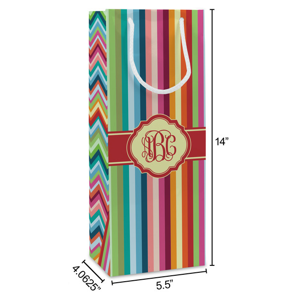 Retro Vertical Stripes Wine Gift Bag - Dimensions