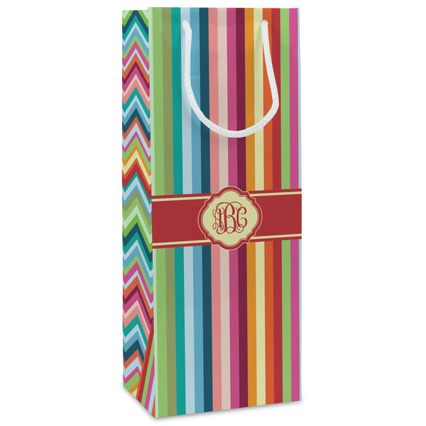 Custom Retro Vertical Stripes Wine Gift Bags - Matte (Personalized)
