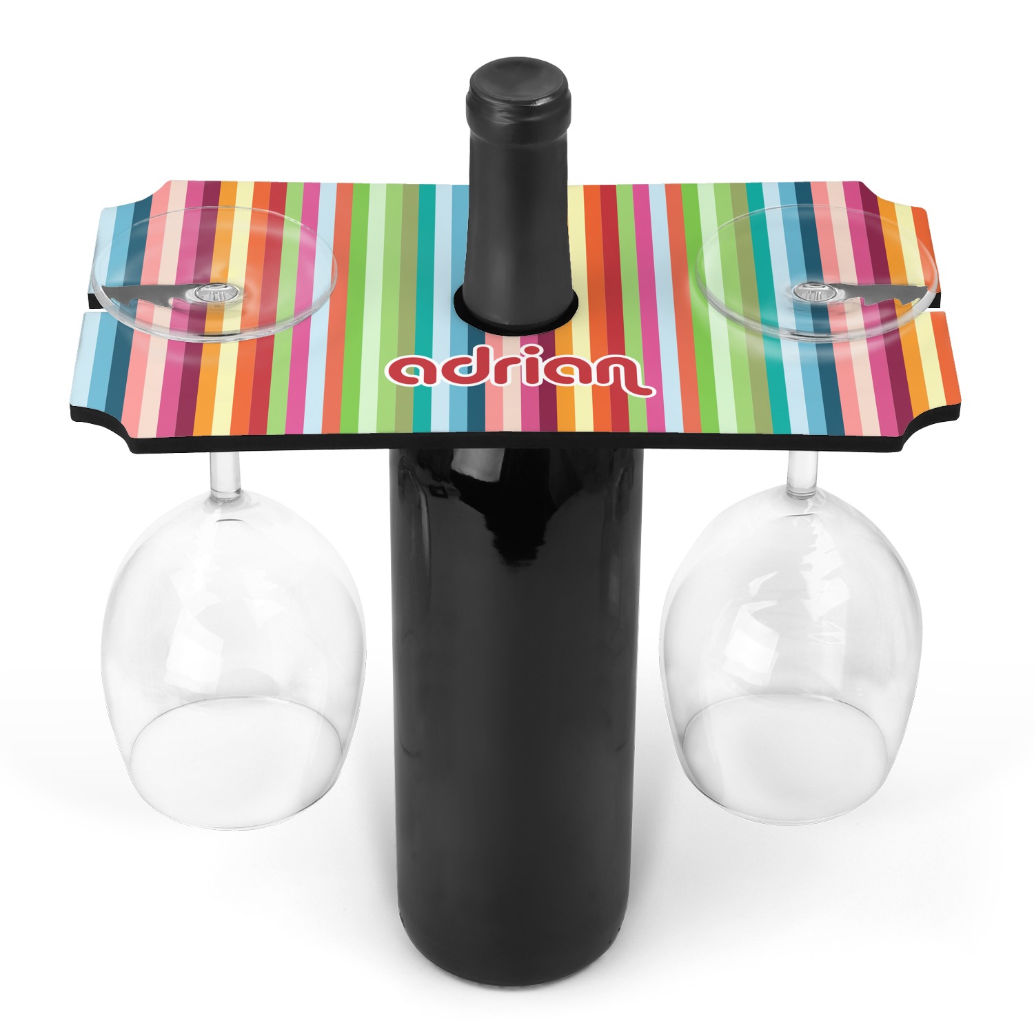 Custom Retro Vertical Stripes Wine Bottle & Glass Holder (Personalized