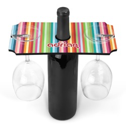 Retro Vertical Stripes Wine Bottle & Glass Holder (Personalized)
