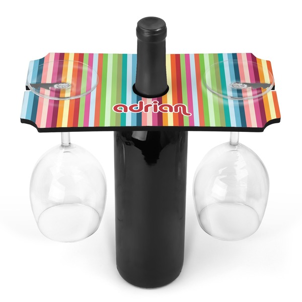 Custom Retro Vertical Stripes Wine Bottle & Glass Holder (Personalized)
