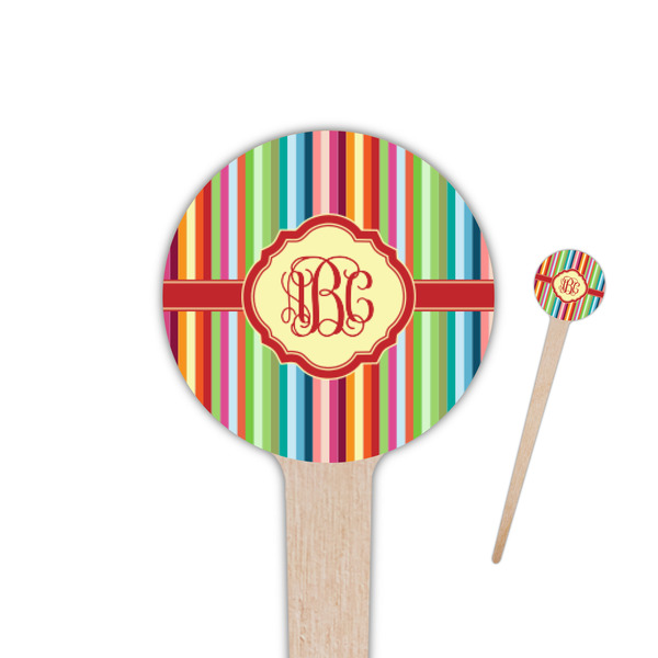 Custom Retro Vertical Stripes 4" Round Wooden Food Picks - Double Sided (Personalized)