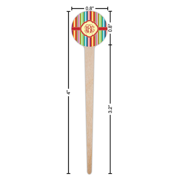 Retro Vertical Stripes Wooden 4" Food Pick - Round - Dimensions