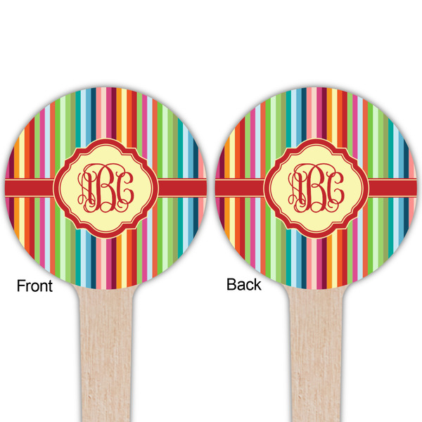 Retro Vertical Stripes Wooden 4" Food Pick - Round - Double Sided - Front & Back