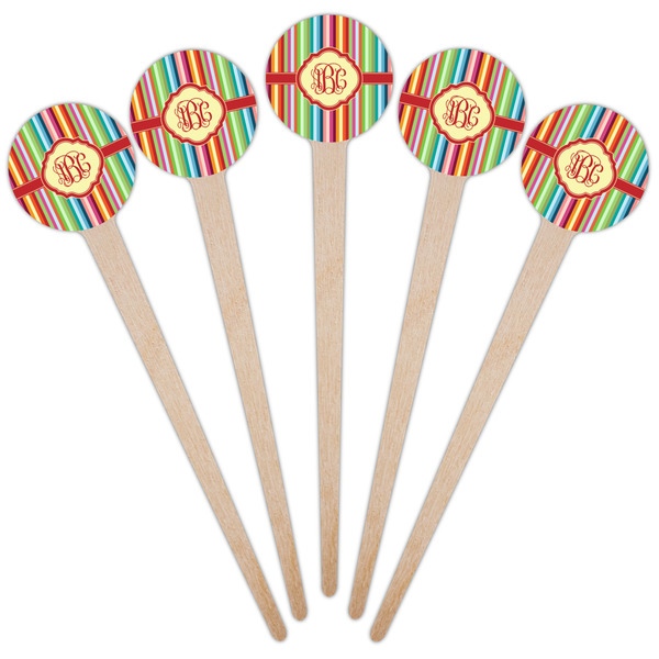 Retro Vertical Stripes Wooden 4" Food Pick - Round - Fan View