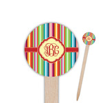 Retro Vertical Stripes Round Wooden Food Picks (Personalized)