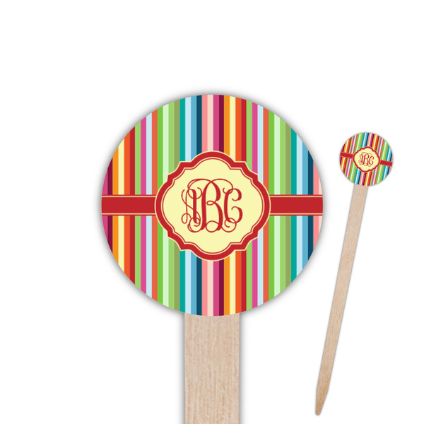 Custom Retro Vertical Stripes Round Wooden Food Picks (Personalized)