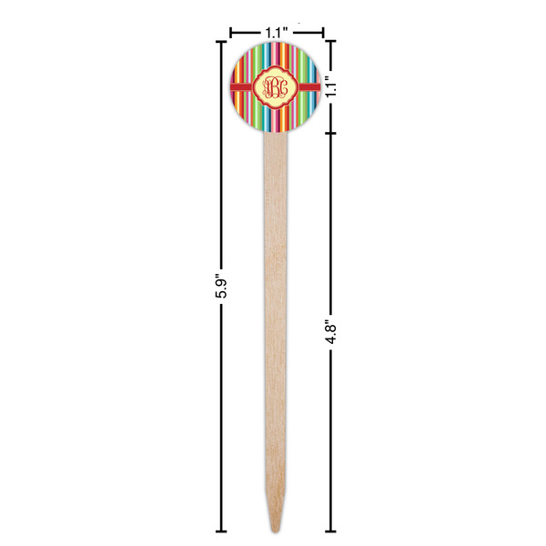 Retro Vertical Stripes Wooden 6" Food Pick - Round - Dimensions