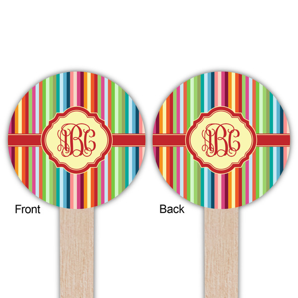Retro Vertical Stripes Wooden 6" Food Pick - Round - Double Sided - Front & Back