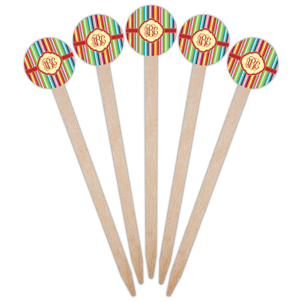 Retro Vertical Stripes Wooden 6" Food Pick - Round - Fan View