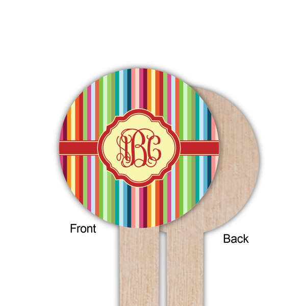 Retro Vertical Stripes Wooden 6" Food Pick - Round - Single Sided - Front & Back