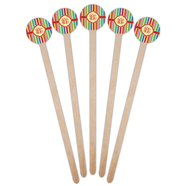 Retro Vertical Stripes Wooden 6" Stir Stick - Round - Fan View