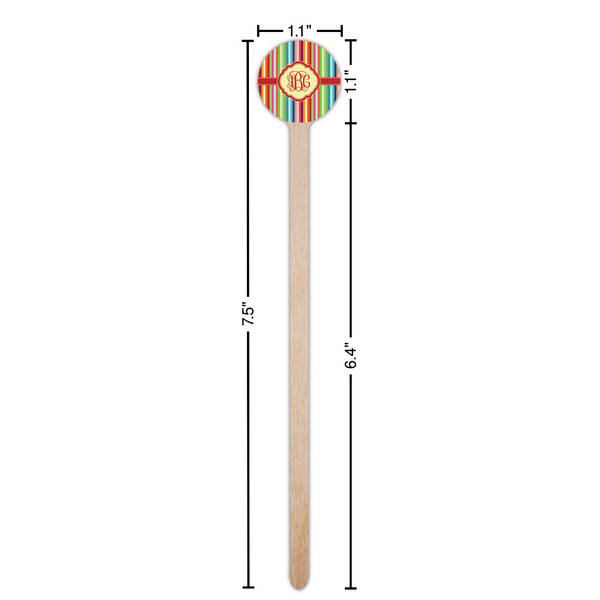 Retro Vertical Stripes Wooden 7.5" Stir Stick - Round - Dimensions