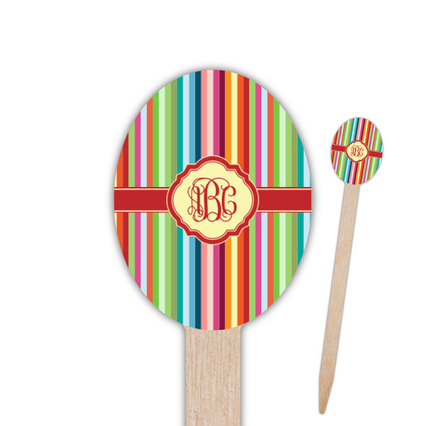 Custom Retro Vertical Stripes Oval Wooden Food Picks (Personalized)