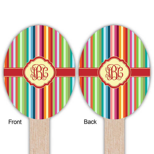 Retro Vertical Stripes Wooden Food Pick - Oval - Double Sided - Front & Back
