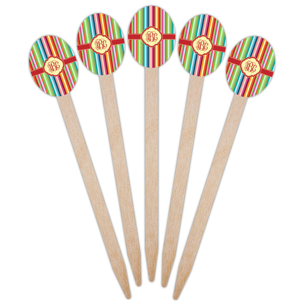 Retro Vertical Stripes Wooden Food Pick - Oval - Fan View