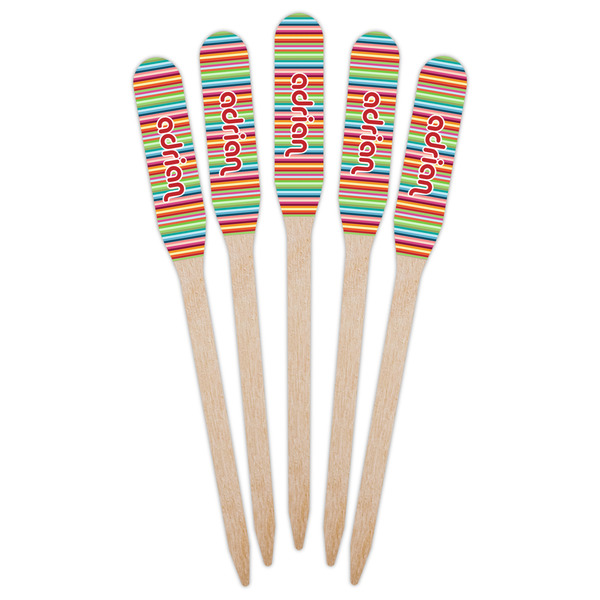 Retro Vertical Stripes Wooden Food Pick - Paddle - Fan View
