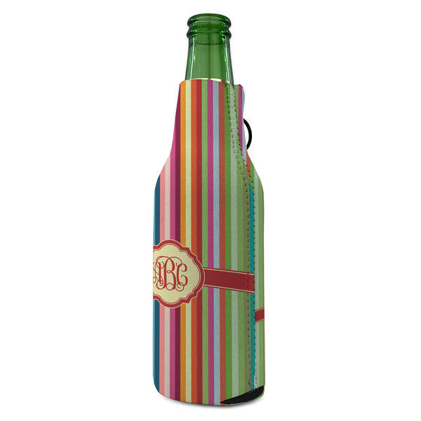 Retro Vertical Stripes Zipper Bottle Cooler - ANGLE (bottle)