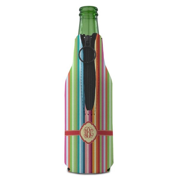 Retro Vertical Stripes Zipper Bottle Cooler - BACK (bottle)