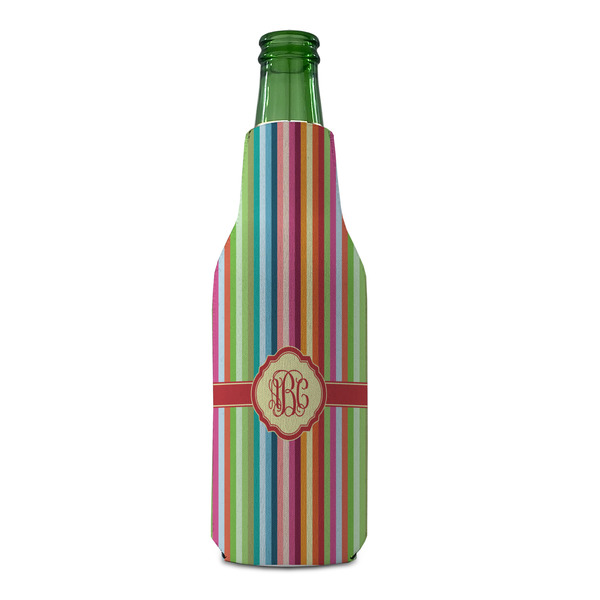 Retro Vertical Stripes Zipper Bottle Cooler - FRONT (bottle)