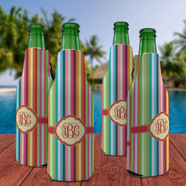 Retro Vertical Stripes Zipper Bottle Cooler - Set of 4 - LIFESTYLE