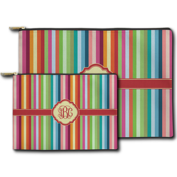 Retro Vertical Stripes Zippered Pouches - Size Comparison