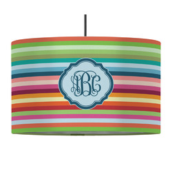 Retro Horizontal Stripes 12" Drum Pendant Lamp - Fabric (Personalized)