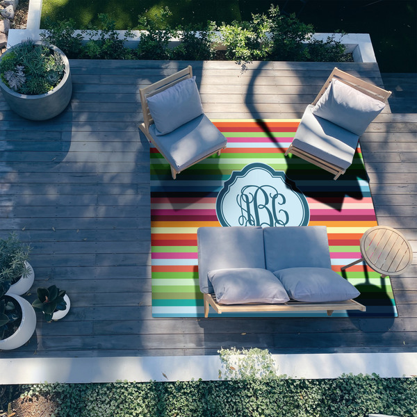 Retro Horizontal Stripes 8'x10' Patio Rug - In context