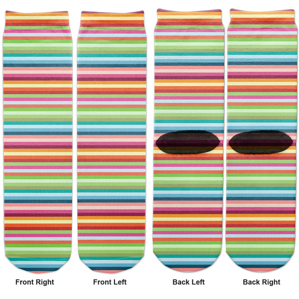 Retro Horizontal Stripes Adult Crew Socks - Double Pair - Front and Back - Apvl