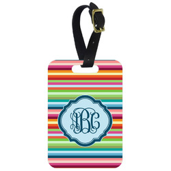 Retro Horizontal Stripes Metal Luggage Tag w/ Monogram