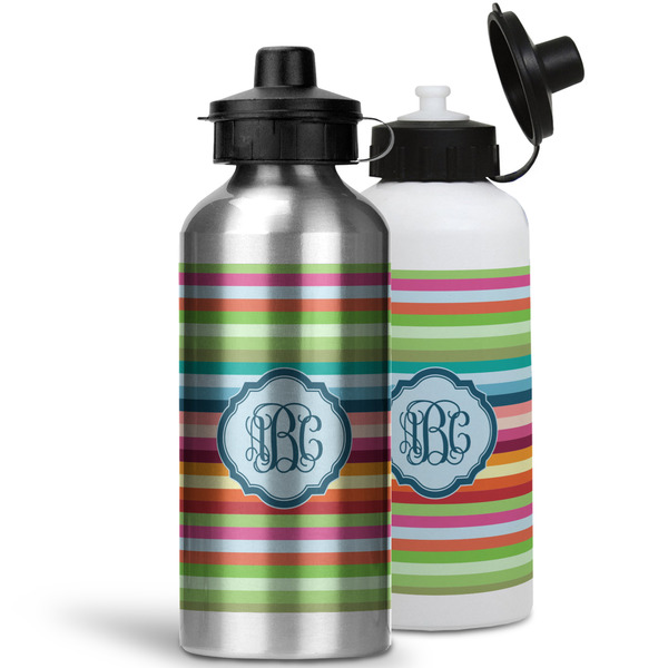 Retro Horizontal Stripes Aluminum Water Bottles - MAIN (white &silver)