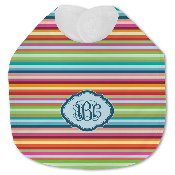 Custom Retro Horizontal Stripes Jersey Knit Baby Bib w/ Monogram