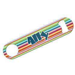 Retro Horizontal Stripes Bar Bottle Opener w/ Monogram
