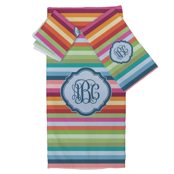 Custom Retro Horizontal Stripes Bath Towel Set - 3 Pcs (Personalized)