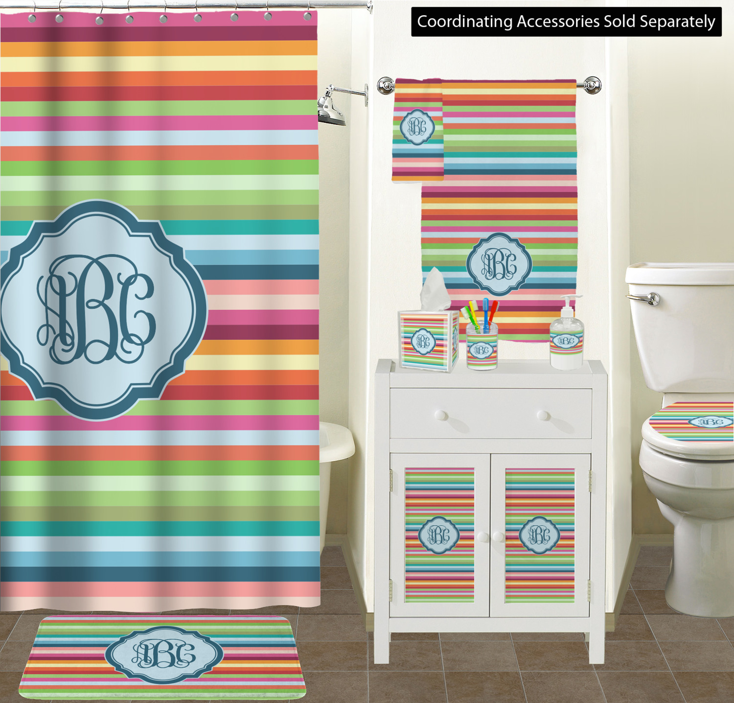 Retro Horizontal Stripes Toilet Seat Decal Elongated (Personalized