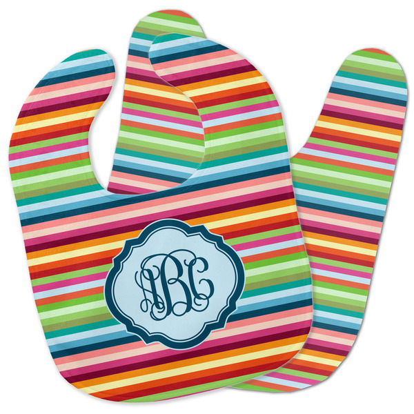 Custom Retro Horizontal Stripes Baby Bib w/ Monogram