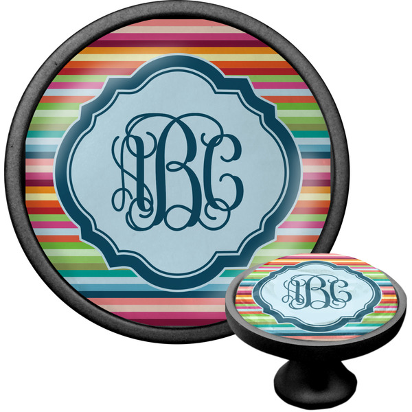 Custom Retro Horizontal Stripes Cabinet Knob (Black) (Personalized)