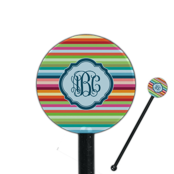Custom Retro Horizontal Stripes 5.5" Round Plastic Stir Sticks - Black - Single Sided (Personalized)