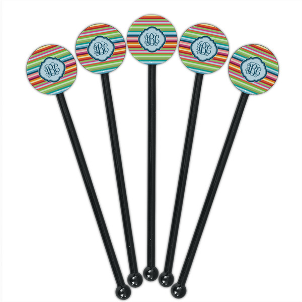 Retro Horizontal Stripes Black Plastic 5.5" Stir Stick - Round - Fan View