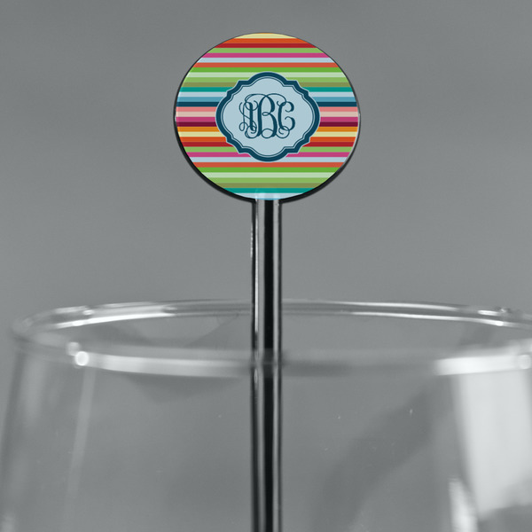 Retro Horizontal Stripes Black Plastic 5.5" Stir Stick - Round - Main