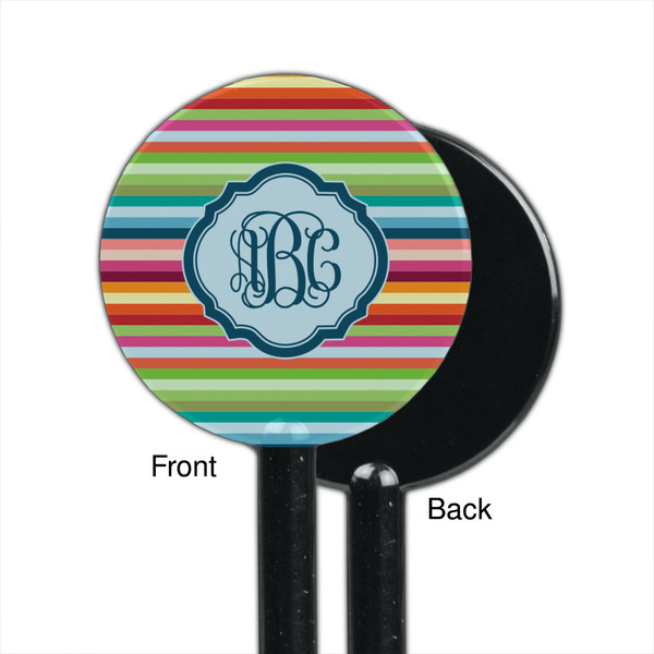 Retro Horizontal Stripes Black Plastic 5.5" Stir Stick - Single Sided - Round - Front & Back