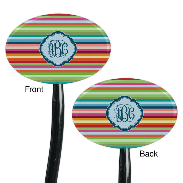 Retro Horizontal Stripes Black Plastic 7" Stir Stick - Double Sided - Oval - Front & Back