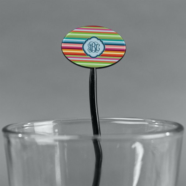 Retro Horizontal Stripes Black Plastic 7" Stir Stick - Oval - Main