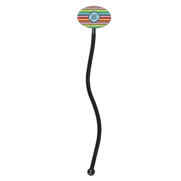 Retro Horizontal Stripes Black Plastic 7" Stir Stick - Oval - Single Stick