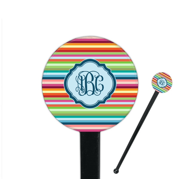 Custom Retro Horizontal Stripes 7" Round Plastic Stir Sticks - Black - Single Sided (Personalized)
