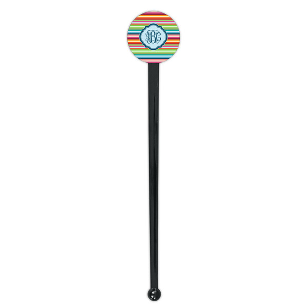 Retro Horizontal Stripes Black Plastic 7" Stir Stick - Round - Single Stick