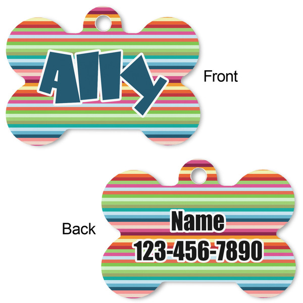 Retro Horizontal Stripes Bone Shaped Dog ID Tag - Large - Approval